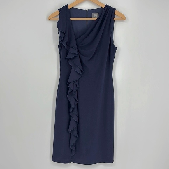 Vince Camuto Sleeveless Ruffle Front Bodycon Dress Women’s Size 4 in Navy Blue - Picture 1 of 11